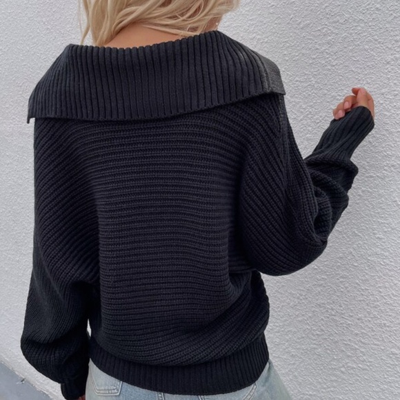 Charcoal Grey V neck Collar Knit Sweater Top Minimalist y2k - Picture 14 of 15